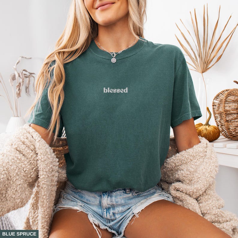 Blessed embroidery tee is the perfect believer gift for her and him