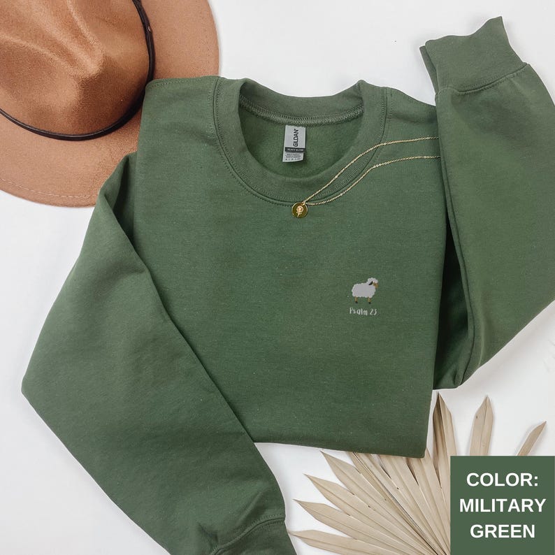 Lost sheep bible verse sweatshirt in military green