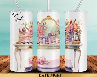 Date Night Makeup 20 oz Tumbler Wrap Sublimation Designs, Straight & Tapered, Instant Download PNG, 30 oz Design Also Included