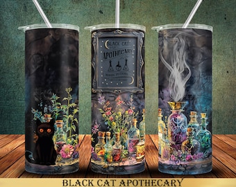 Black Cat Apothecary 20 oz Tumbler Wrap Sublimation Designs, Straight & Tapered, Instant Download PNG, Includes 30 oz Design, by JustUsBirds