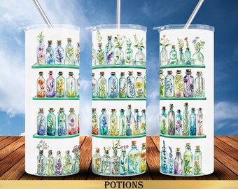 Potions 20 oz Tumbler Wrap Sublimation Designs, Straight & Tapered, Instant Download PNG, Includes 30 oz Design, by JustUsBirds