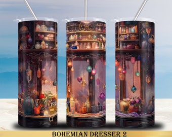 Bohemian Dresser 20 oz Tumbler Wrap Sublimation Designs, Straight & Tapered, Instant Download PNG, 30 oz Design Also Included