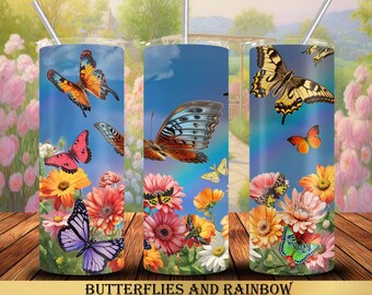 Butterflies 20 oz Tumbler Wrap Sublimation Designs, Straight & Tapered, Instant Download PNG, 30 oz Design Also Included