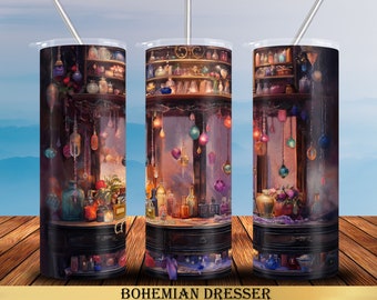 Bohemian Dresser 20 oz Tumbler Wrap Sublimation Designs, Straight & Tapered, Instant Download PNG, 30 oz Design Also Included