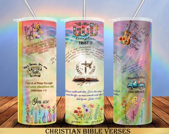 Designs chrétiens sublimation pour gobelets de 20 oz et 30 oz | Téléchargement instantané PNG | Emballage pour gobelet droit ou fuselé | Jésus et versets de la Bible