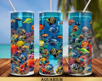 Aquarium, gobelet 20 oz, motifs à sublimation, droits et coniques, téléchargement immédiat PNG, motif 30 oz également inclus