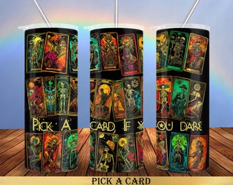 Skeleton Tarot Cards Design for 20 oz & 30 oz Tumblers | PNG Instant Download | Straight or Tapered Tumbler Wrap | Celestial Scary Spooky