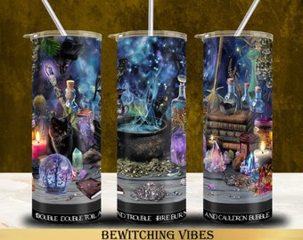 Bewitching Vibes 20 oz Tumbler Wrap Sublimation Designs, Straight & Tapered, Instant Download PNG, Includes 30 oz Design, by JustUsBirds