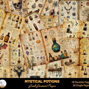 Mystical Potions Junk Journal Pages: Vintage Witch Grimoire (Digital Download)