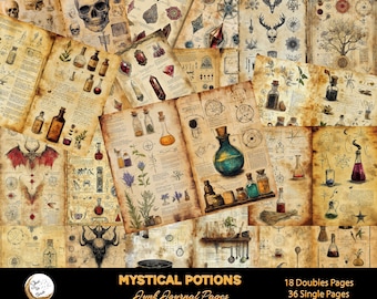 Mystical Potions Junk Journal Pages: Vintage Witch Grimoire (Digital Download)