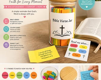 Motivational Christian Scripture Jar, Religious Biblical Encouraging Gift, Religious Scripture Jar of Hope, Faith Scripture, Christian Gift