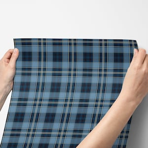 Peel & Stick FABRIC, CANVAS Removable WALLPAPER, Prepasted Blue Tartan Wallpaper Blue Plaid Pattern Tartan Clan Wallpaper Bedroom Decor T01S