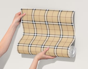 Small-Scale Neutral Plaid Peel and Stick Wallpaper | Beige Micro Check | Cozy Nursery & Cottage Wall Decor T007-13