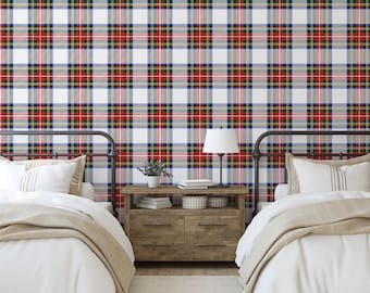 Red White Plaid Wallpaper | Removable Peel & Stick Stewart Clan Dress Tartan T006-26