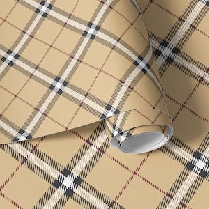 Tan Gray Tartan Wallpaper: Brown Plaid Peel & Stick Wallpaper Bedroom Decor T008-13