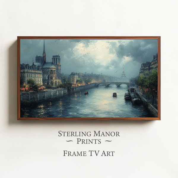 Seine River Dawn Samsung Frame TV Art Gothic Paris Panorama 1494