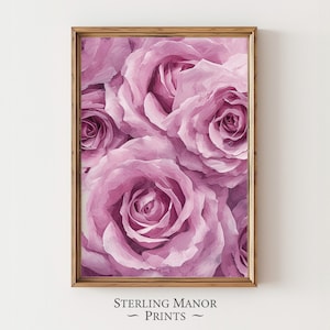 Pink Roses, Vertical Garden Canvas Print, Romantic Floral Art, Digital Download, Cottagecore Home Decor 4675