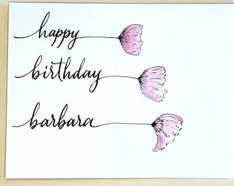 Personalized Birthday Card: Handmade Calligraphy & Watercolor, A2 Size