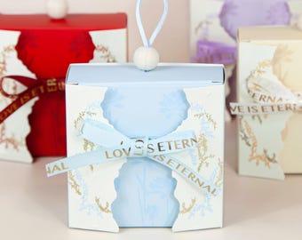 Set of 10 Elegant Wedding Favor Boxes with Ribbon & Wood Bead