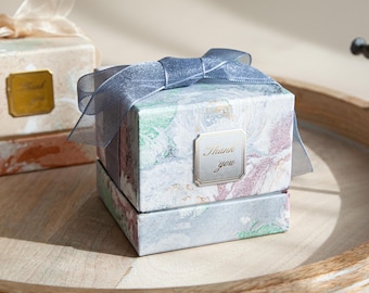 Marble Pattern Favor Box with Ribbon, Wedding & Shower Gift Boxes