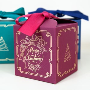 10 Pcs Christmas Gift Boxes, Christmas Treat Boxes, Holiday Gift Packaging, Gift Boxes with Gold Foil Print and Ribbon, Gift Boxes