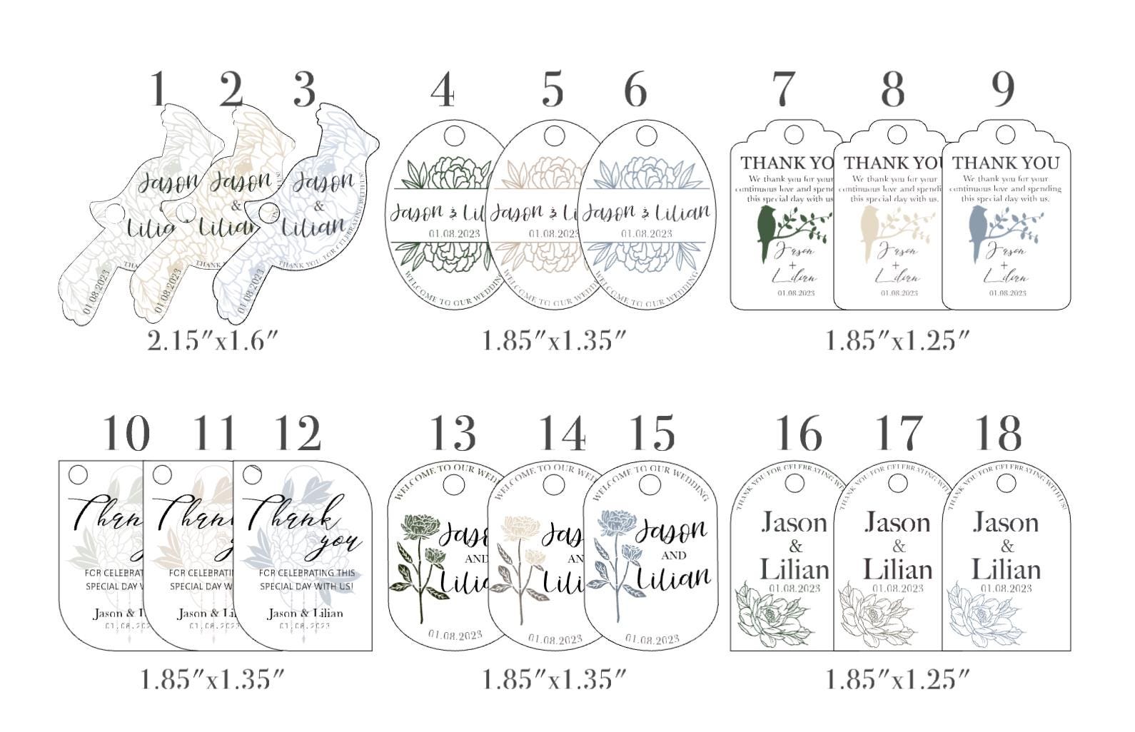 10 Stück Vogel-Hochzeitsgeschenkboxen, 10 Sets personalisierter Geschenkboxen, grüne Geschenkboxen, Champagner-Geschenkboxen, blaue Geschenkboxen