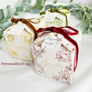 10 Pcs Personalized Floral Favor Boxes, 10 Sets of Custom Wedding Favor Boxes, Personalized Tags, Candy Boxes, Party Favor Boxes
