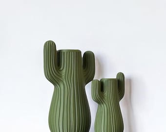 Cactus Vase Set for Dried or Artificial Flowers | 2 Piece Green Cactus Bud Vase | Modern Desert Home Decor | Unique 3D Printed Vase
