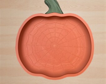 Pumpkin Spider Web Tray | Halloween Theme Tray for Desk, Counter, or Bookshelf | Perfect Halloween Candy Tray | 3D Printed Halloween Decor