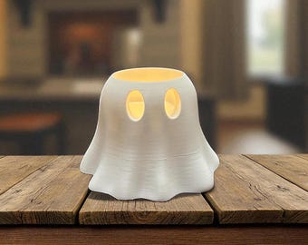 White Ghose Tea light Candle Holder with Flameless Tea light Candles | Unique 3D Printed Home Decor for Halloween