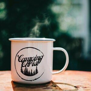 Christian Camping Enamel Mug 12oz - Wilderness Coffee Cup - Camper Decor Coffee Cup - Unique Outdoor Family and Engagement Gift for Couples