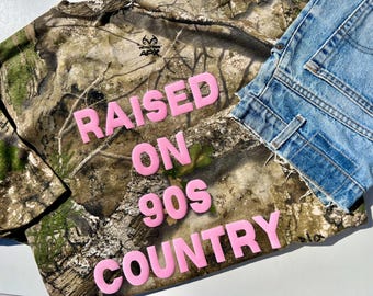Custom 90s Country Realtree Puff Vinyl T-Shirt | Short Sleeve Camo Tee for Her