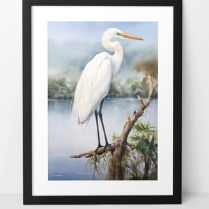 Great Egret Digital Download Art, Great Egret, Great Egret Painting, Egret Art, Egret Wall Art, Egret Art Print, Egret Digital Download