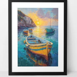 Sunset Harbor Digital Download Art, Sunset Digital, Harbor Digital, Harbor, Rowboat Art, Ocean Wall Art, Instant Download, Digital Download