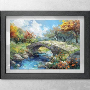 Old Stone Bridge Digital Download Art, Stone Bridge, Stone Arch Bridge, Stone Arch Bridge Art, Old Bridge Art, Spring Wall Art, Summer Art
