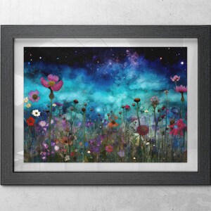 Midnight Garden Digital Download Art, Flowers at Night, Digital Art, Downloadable, Night Sky, Abstract, Abstract Botanical, Abstract Flowers