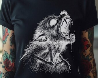 Lycanthrope Shirt, Feral Wolf Graphic Tee, Gothic Horror Apparel