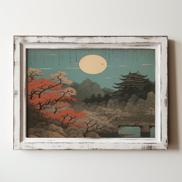 Moon | printable | Hasui | Kawase | Studio Ghibli | Japan | nature | scenery | digital | landscape | wall art | gift for her | gift for him