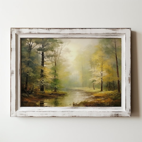 Misty Morning in the Forest | PRINTABLE | Landscape | Forest | Trees | Outdoor | Scenery | Cottagecore | wall art | Digital | nature |