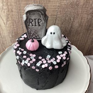 Fake Ghost Halloween Tombstone Cake Black Cake