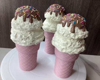 Fake Vanilla Ice Cream Pink Cone Decor