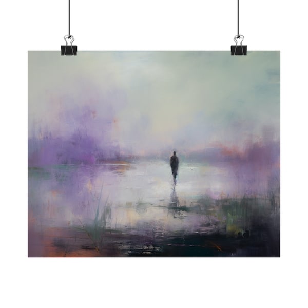 Violet Atmospheric Landscape Oil Painting Art Print - Wall Art