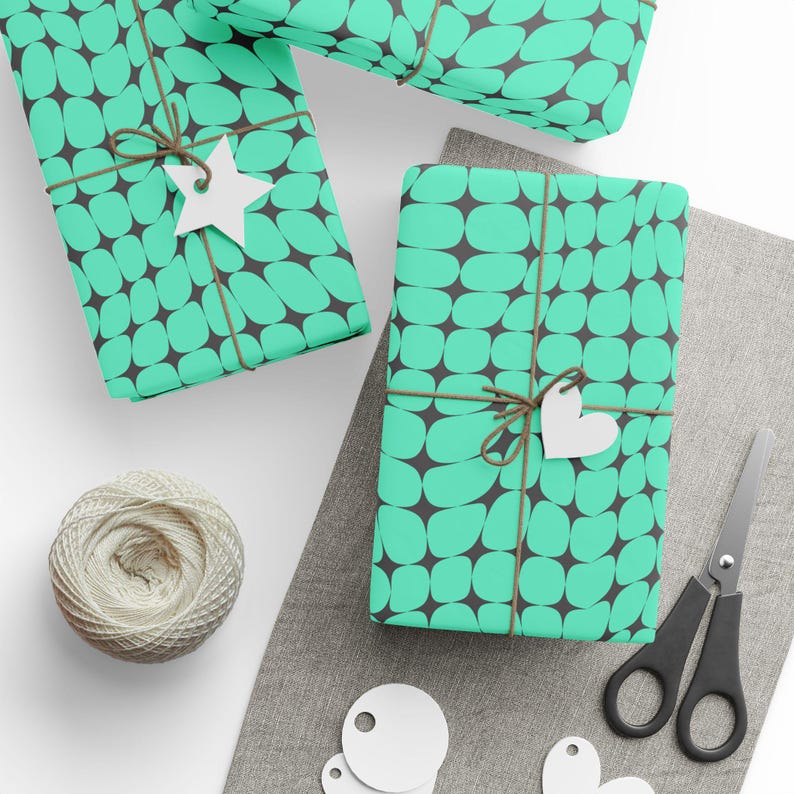Teal Y2K Wrapping Paper, Stylish Gift Wrap, 90gsm Fine Art Paper image 2
