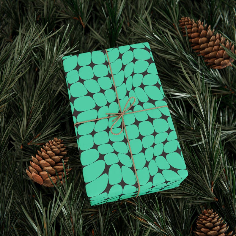 Teal Y2K Wrapping Paper, Stylish Gift Wrap, 90gsm Fine Art Paper image 4