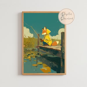 Art mignon de pêcheur de renard d'étang de renfort positif accessoires de chambre de bébé santé mentale papier peint toile kawaii édifiante réessayer