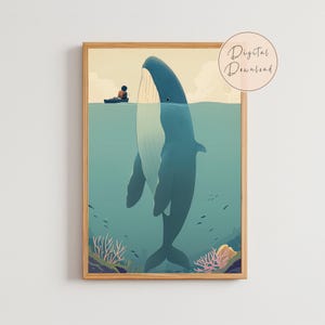 zabawna ilustracja wieloryba spokojne miejsce sztuka ścienna w Japonii akcesoria do pokoju dziecięcego bądź miły tapeta kawaii płótno prezentowy wydruk stworzenia morskie chłopiec