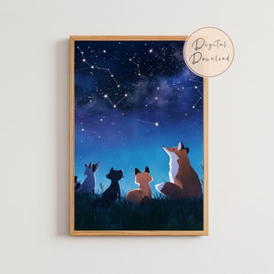 Constellation star gaze relax japan muur kunst kinderkamer accessoires geestelijke gezondheid behang kawaii canvas giftful print bos schepsel
