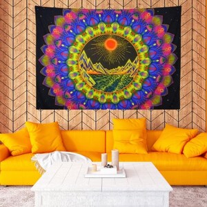 Tapisserie Murale Mandala Hippie 100x75cm - Tenture Indienne Éléphant Étoile - Décor Chambre Élève