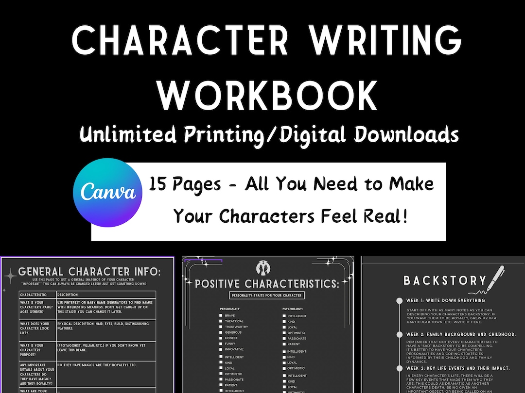 Editable Writing Template for Novelists Writer Character Builder