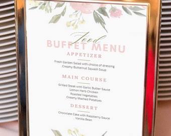 Modello di cartello per menu floreale con 3 opzioni di design / Cartello per menu di nozze / Cartello per buffet di cibo stampabile / Menu floreale modificabile / Modifica con CANVA